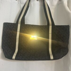 Tommy Hilfiger Black Tote with Cream Contrast Straps